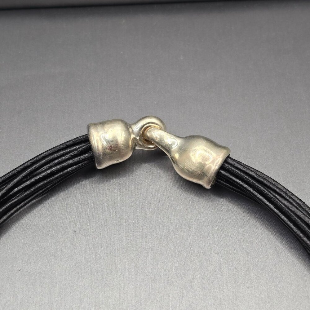 Sterling Silver Simon Sebbag SSD Pendant Choker Necklace 12" Black Leather Cord - Picture 3 of 9